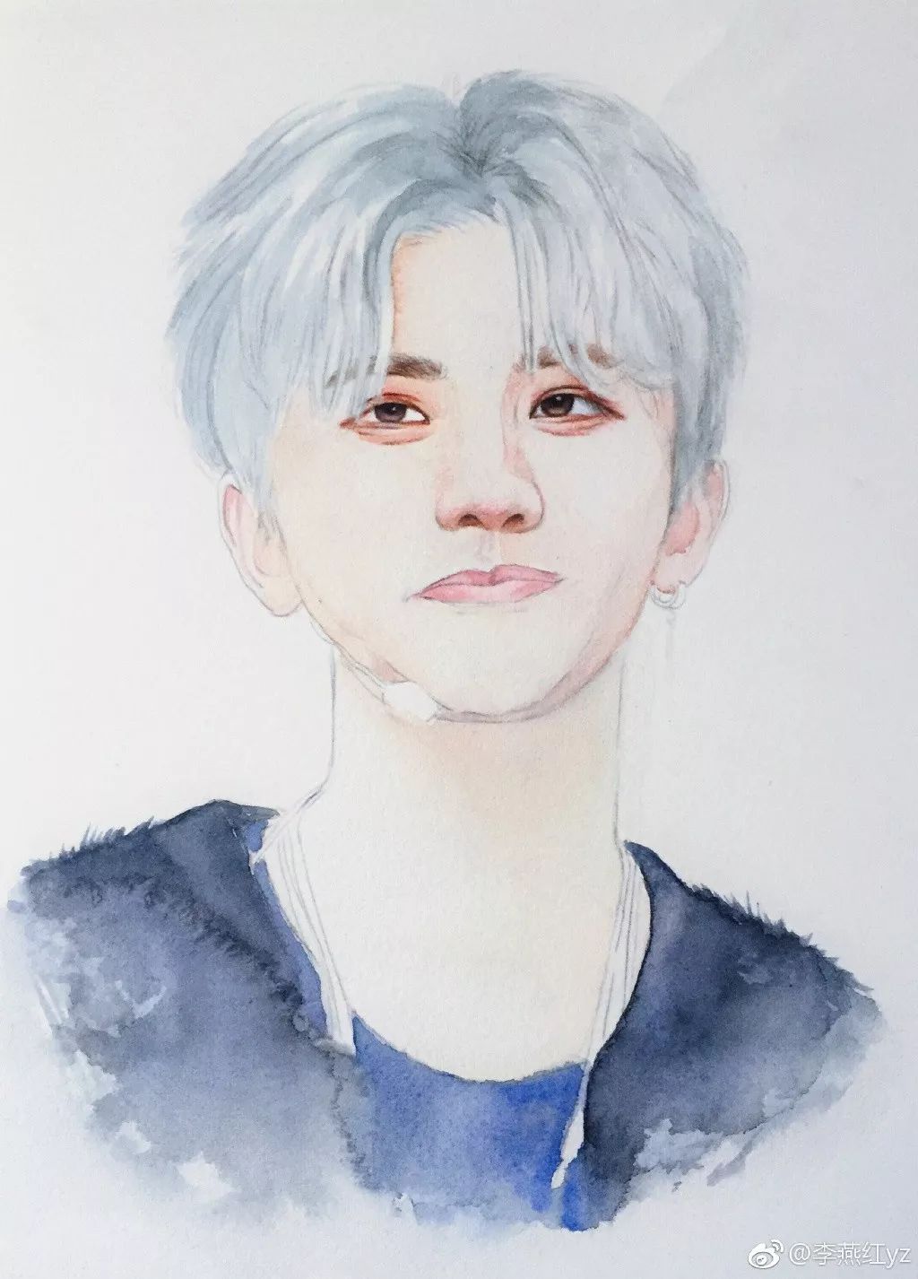 蔡徐坤的蓝玫瑰彩铅简笔画,彩铅画蔡徐坤蓝玫瑰