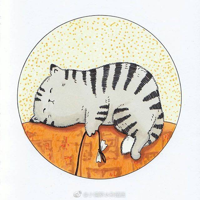 一组超萌的猫咪铅笔画,日本很火的可爱猫咪插画