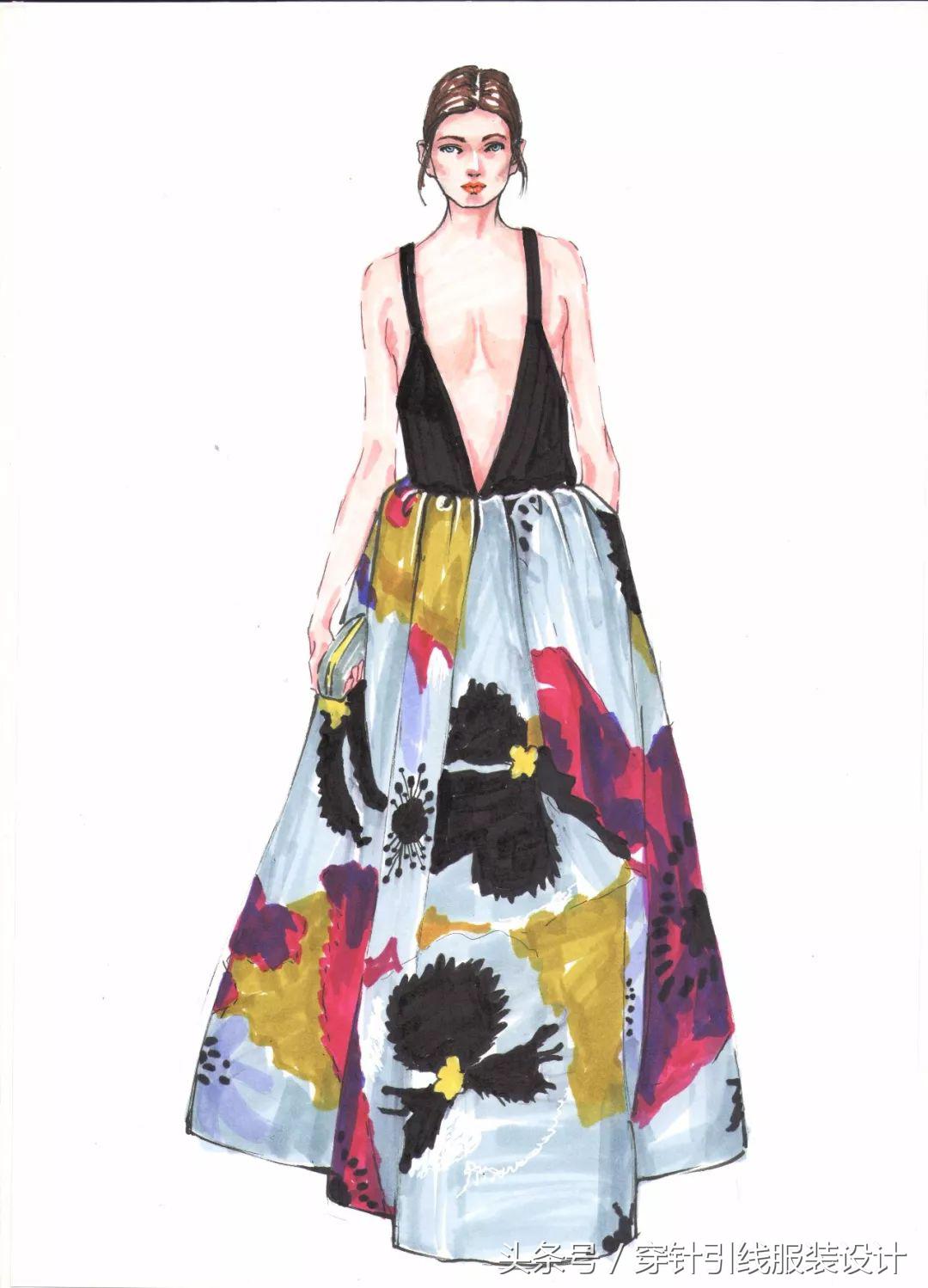 线元素服装款式图画法,y型服装手绘款式图