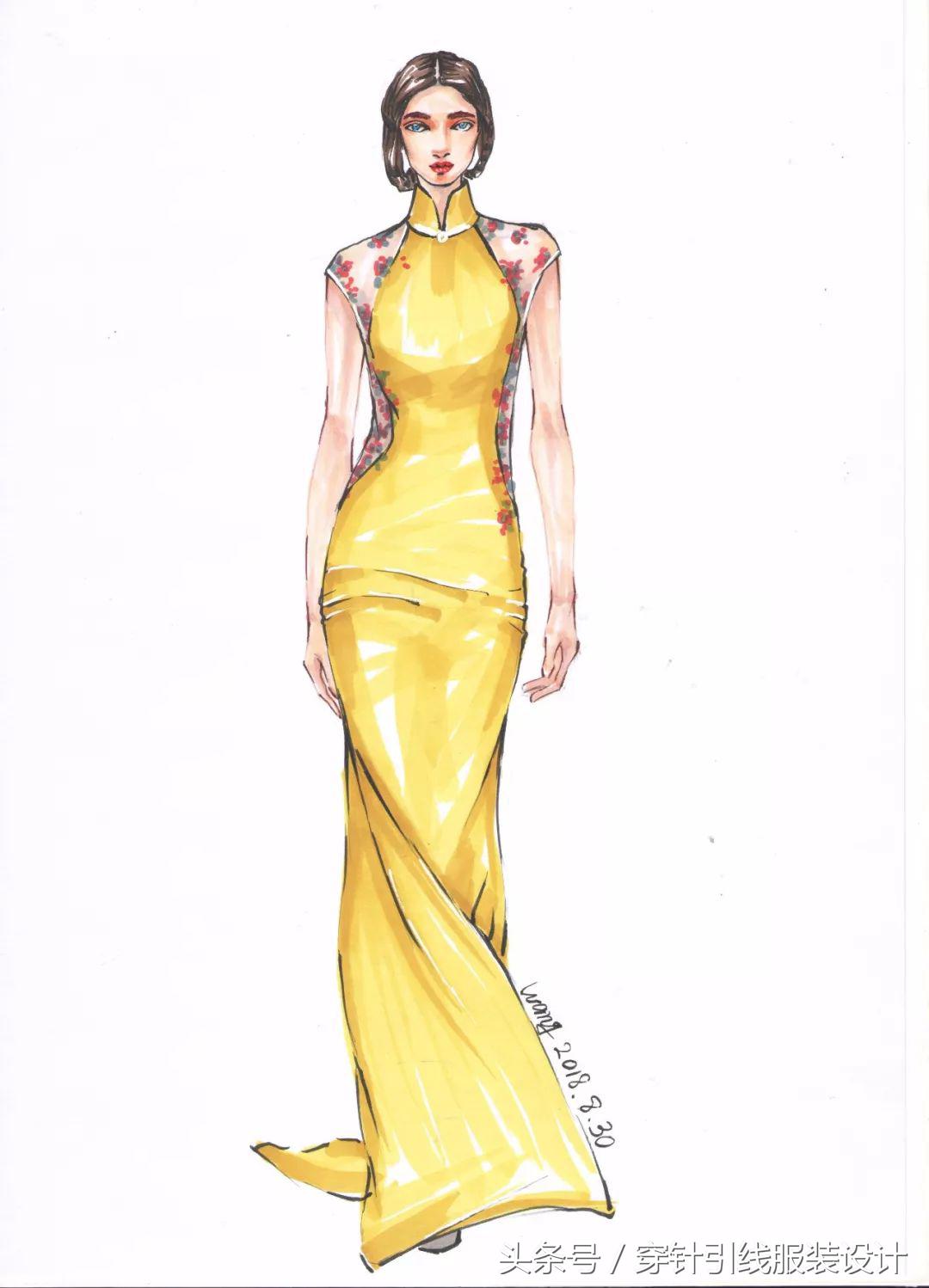 线元素服装款式图画法,流行服装手绘款式图片大全