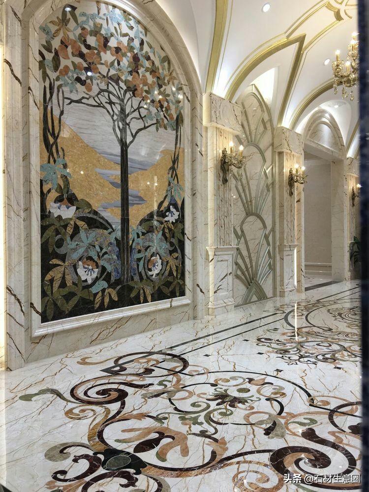 大理石地面水刀拼花效果图,100多平方水刀拼花图片