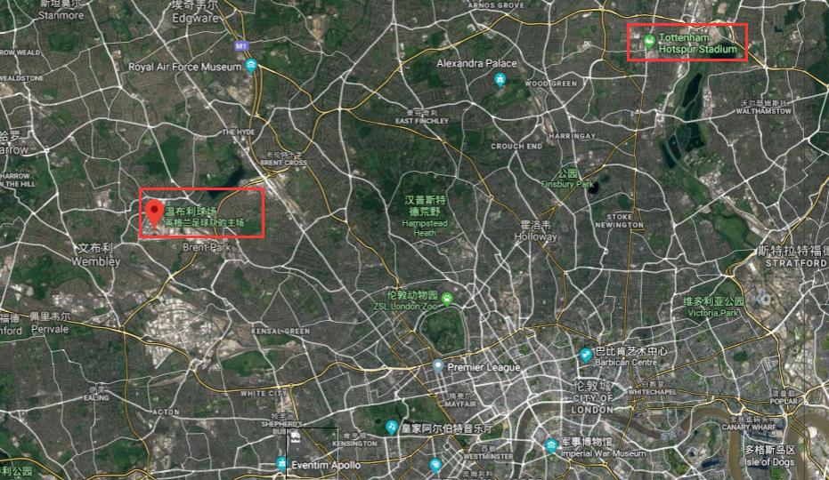 伦敦的著名足球场,用谷歌地图看地方