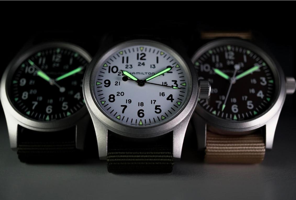 汉密尔顿卡其战野手动,汉密尔顿滤水肺表盘