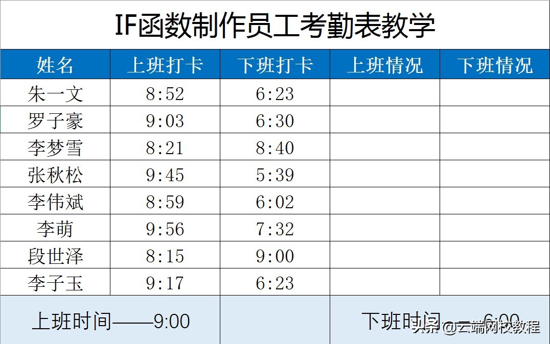 excel零基础入门教程考勤表求总数,if函数统计早晚班迟到早退