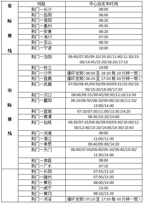 荆门客运南站班车运营时间,湖北荆门长途汽车站时刻表