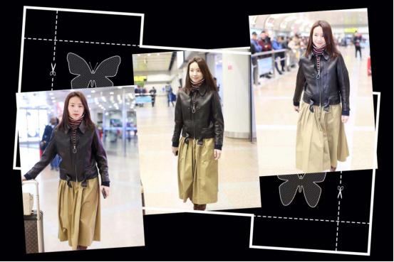 董洁皮毛一体外套,董洁蓝色光滑亮丽的外套