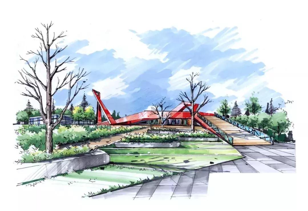 手绘效果图设计详解,干货五幅景观手绘效果图步骤图解