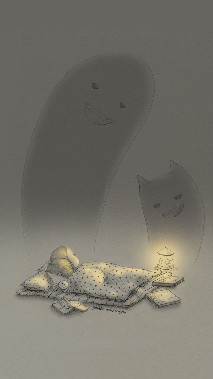 少女与兔子插画,兔子手绘创意插画