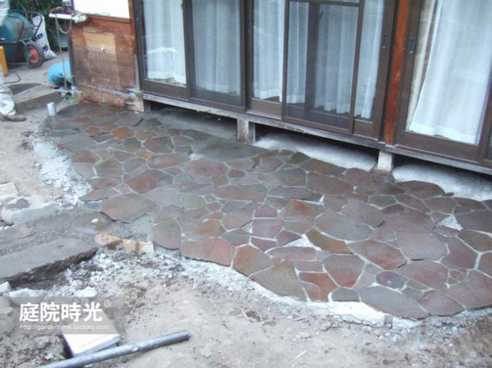 中式庭院古代老石板铺装,庭院铺装样式区域颜色搭配