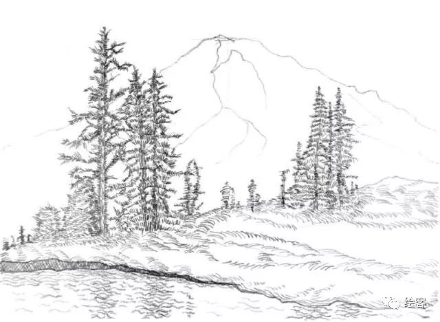 6-12岁儿童风景速写课程入门网课,风景速写临摹图片高清树和房子