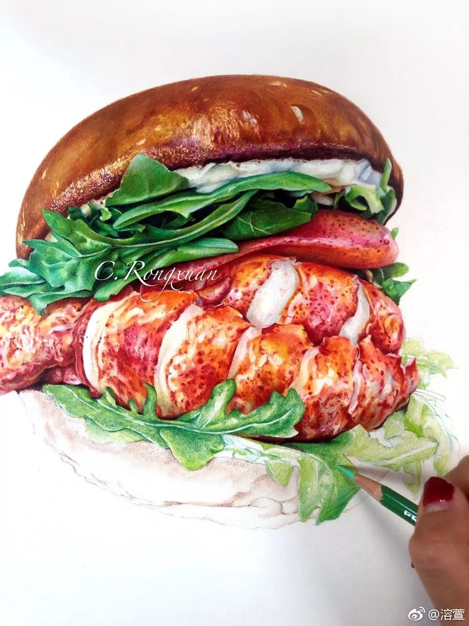 彩铅画美丽的山水画,彩铅画美人蝴蝶