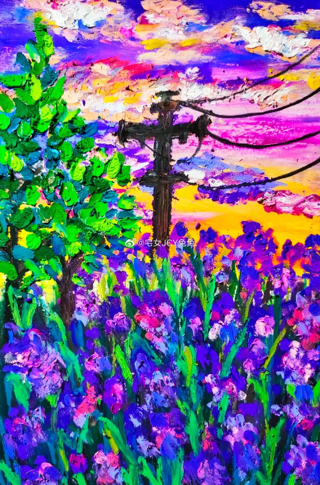 简单又好看的重彩油画棒作品,美到极致的风格绘画