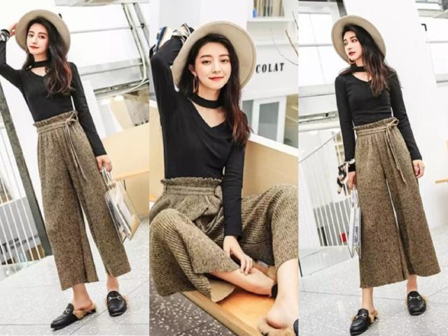 马蹄裤小白鞋怎么搭配好看,高腰阔腿裤潮鞋女士穿搭