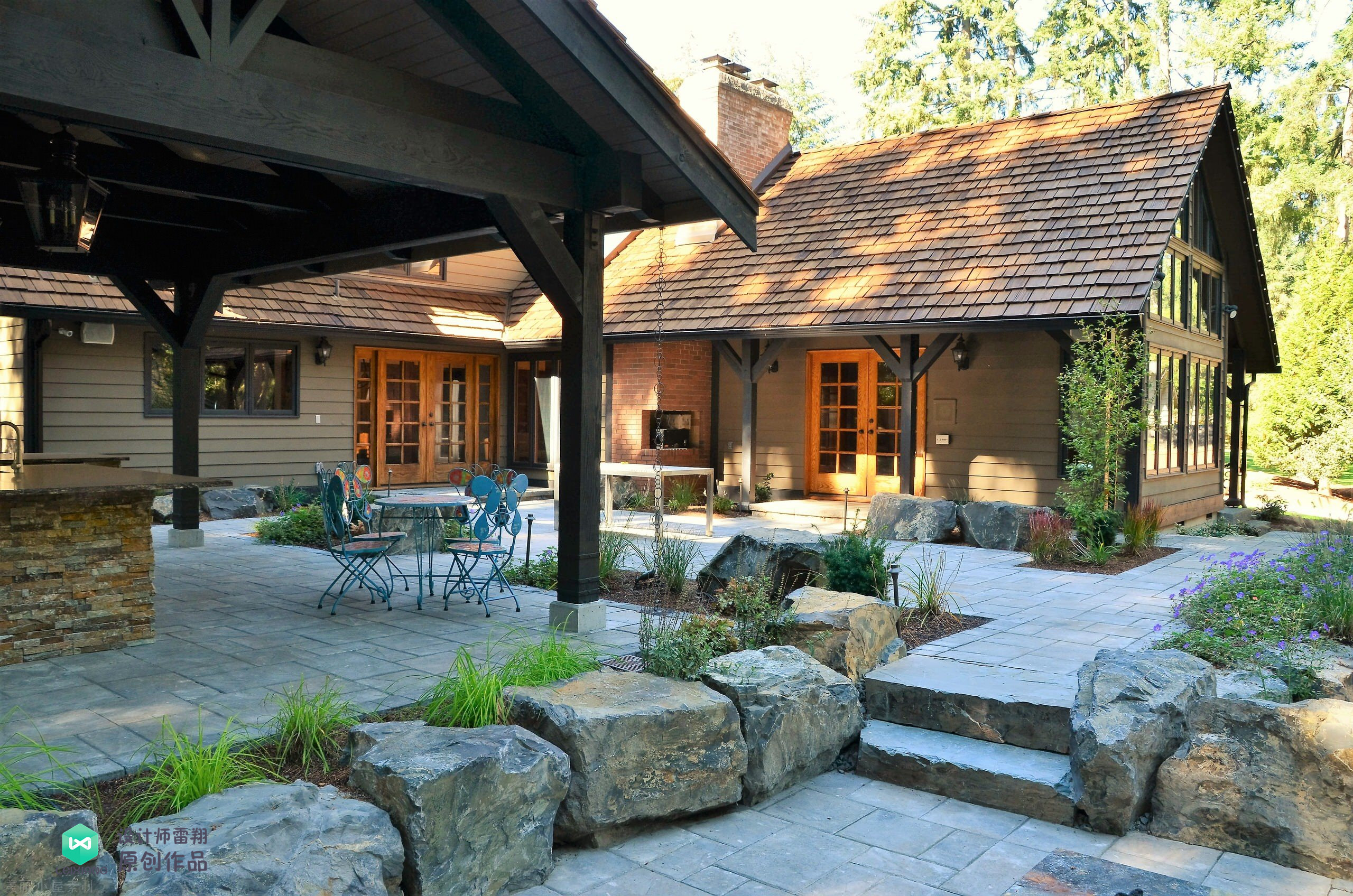 庭院石板如何铺,1.2米庭院路石板铺设效果图