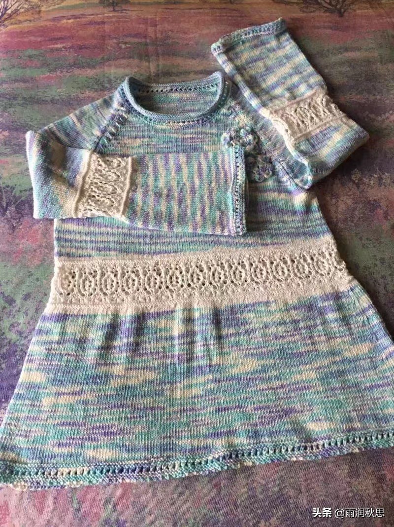 段染蕾丝棉线从上往下编织,手工织棉线衣教程视频