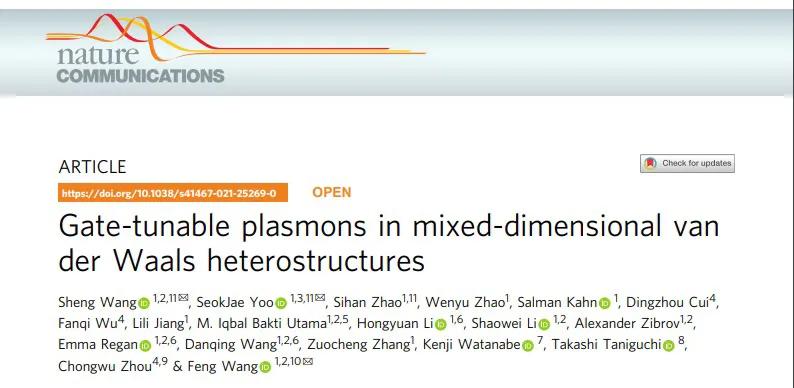 NatureCommun.:混合维度范德华异质结构中的电可调控的等离体激元