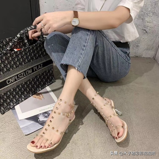 柳钉高跟鞋女款,2022高跟鞋女款爆款一字铆钉扣
