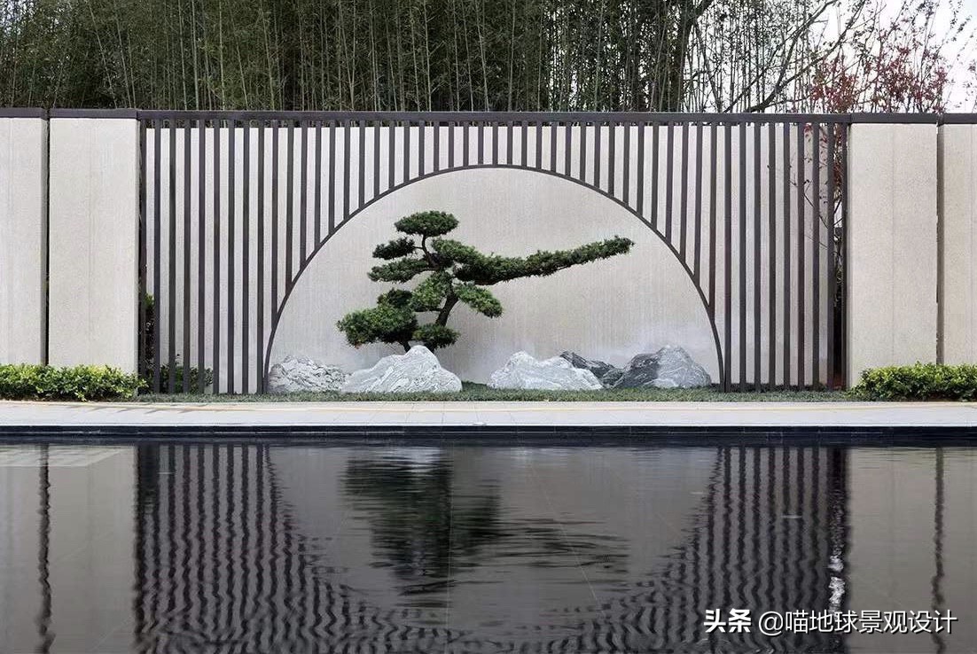 景墙圆形造型价格,简洁欧式庭院景观墙设计