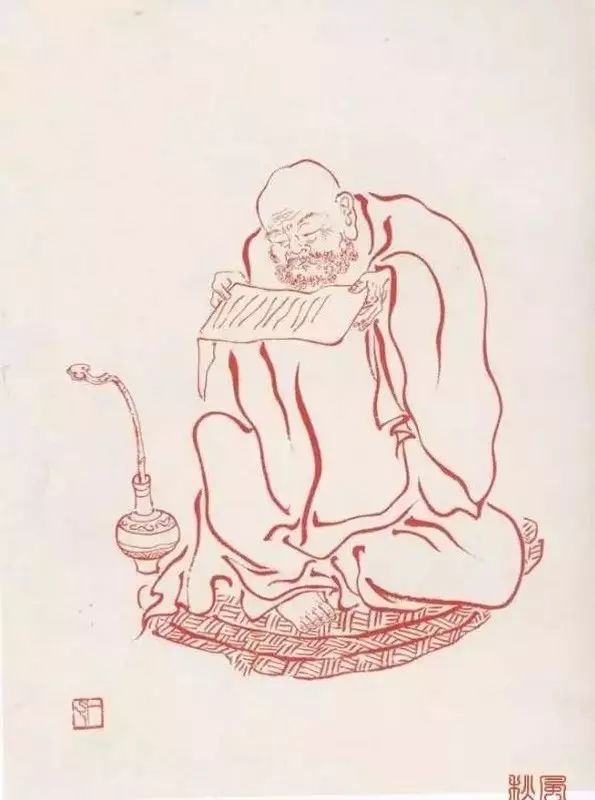 弘一法师的蓝底描金十八罗汉作品,弘一大师100万罗汉图写意