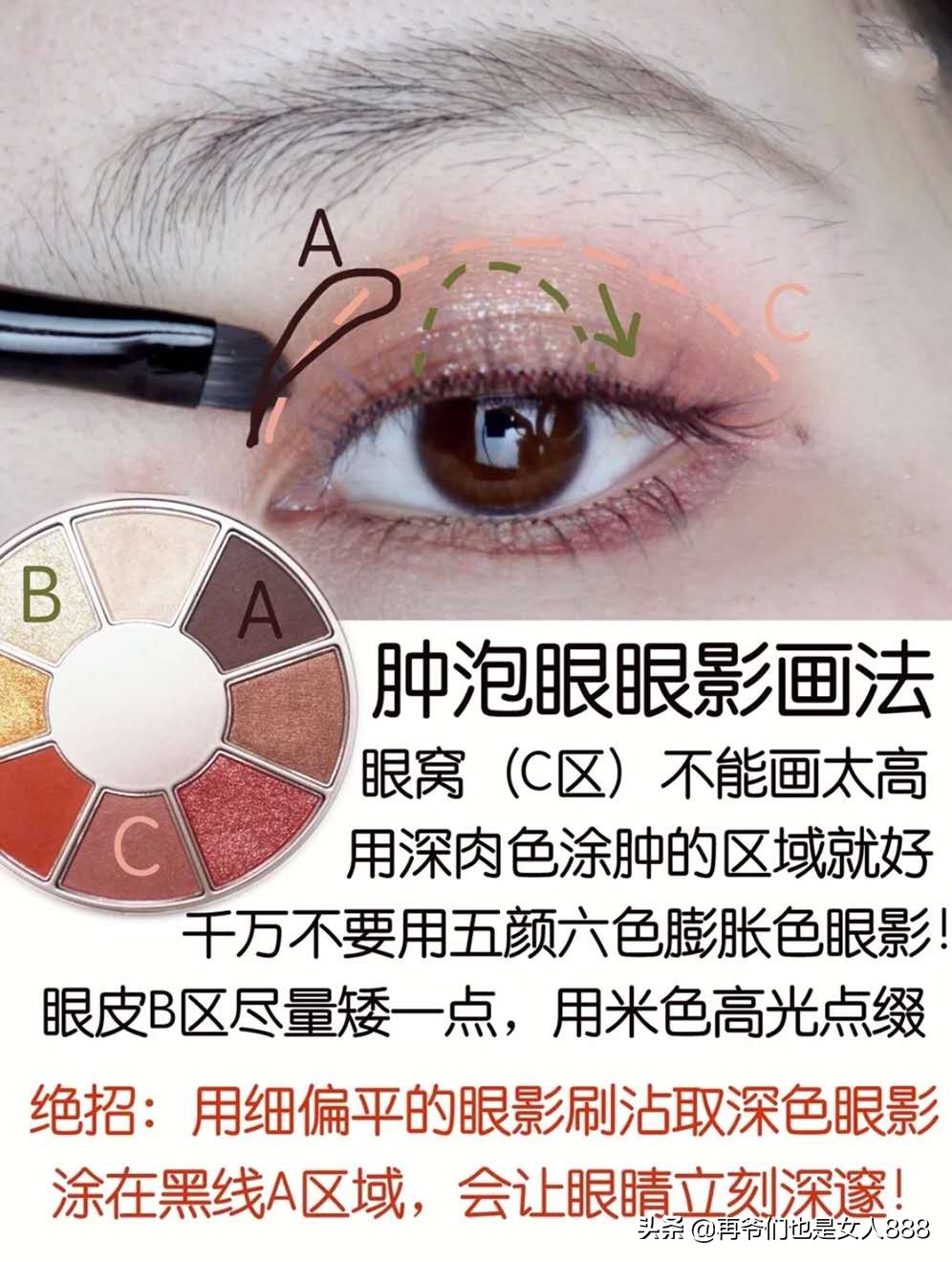 不同眼型的眼影画法教程,日常百搭肿泡眼双眼皮眼影教程