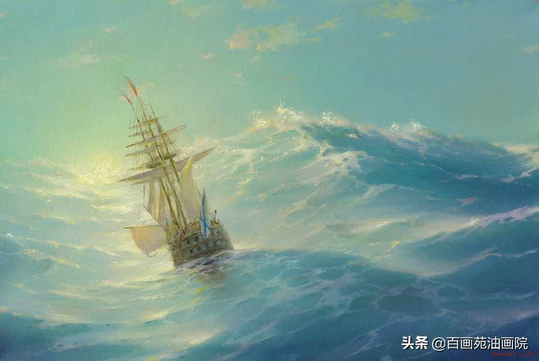 油画夕阳下大海,油画如何画大海