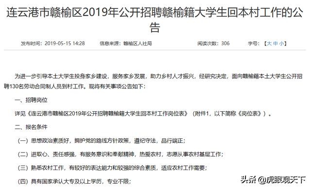 连云港海州区大学生村官待遇,连云港村官招聘2019