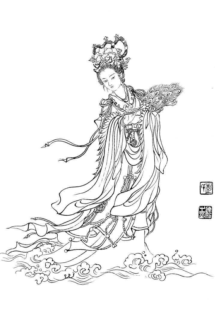 彭连熙工笔白描人物作品,工笔戏曲净角人物白描底稿