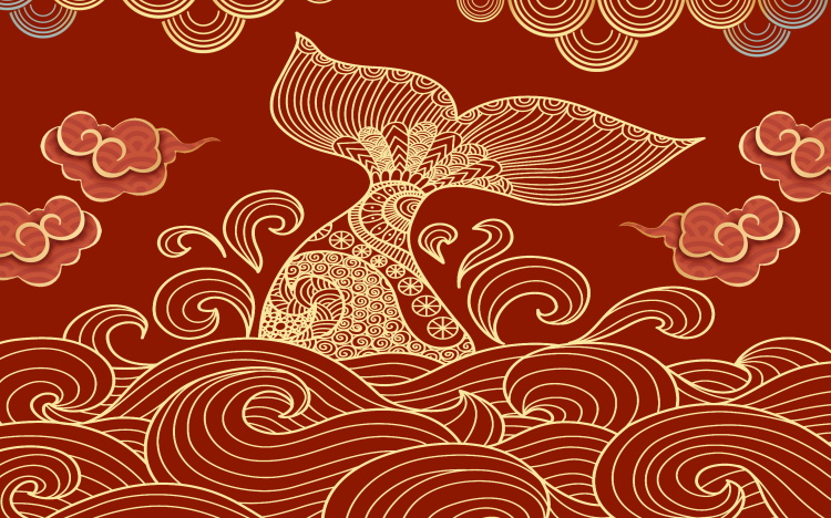 创意新中国风国潮故宫祥云仙白鹤电视背景墙海报展板PSD设计素材