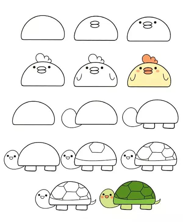 用半圆画简单又漂亮小动物,100个可爱小图案简笔画动物