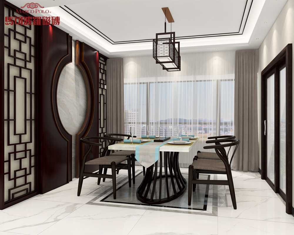 素色砖铺贴效果图设计,设计师新中式风格瓷砖铺贴效果图