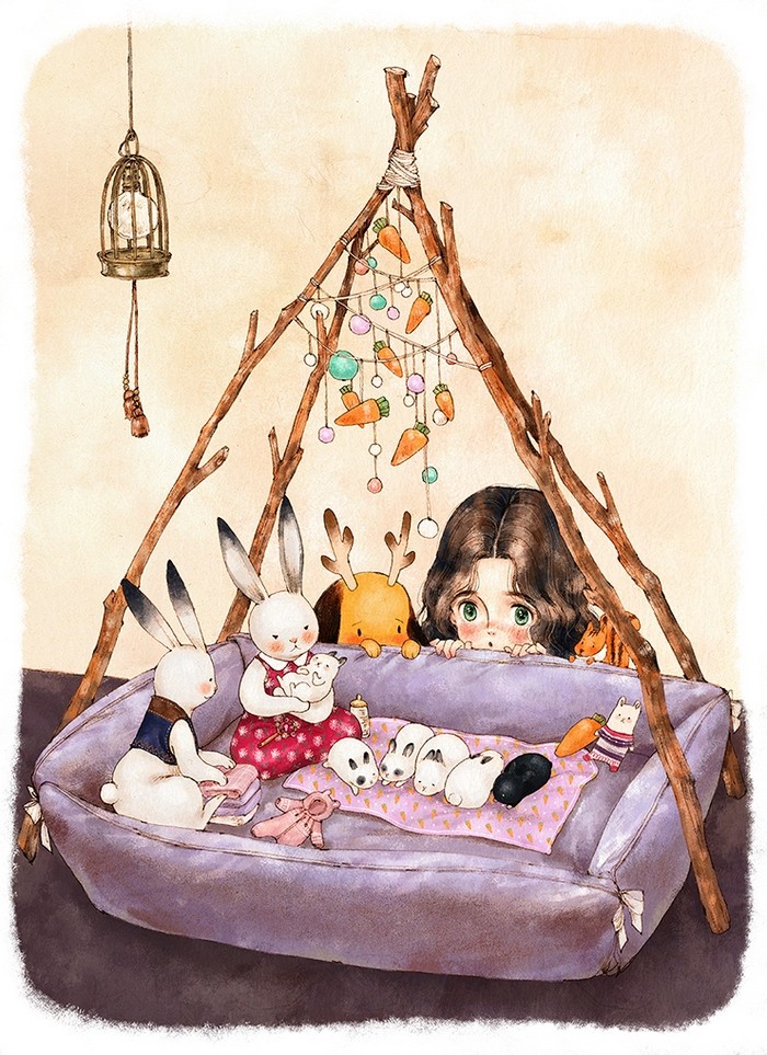 韩国插画师森林女孩日记图文,水彩插画森林女孩日记