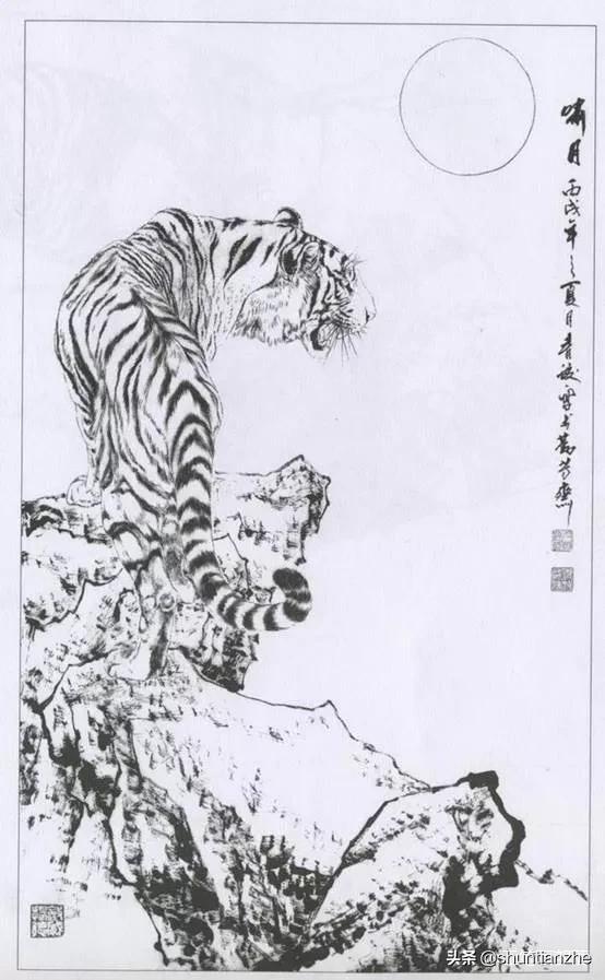 工笔老虎技法教学视频,工笔老虎胸毛的撕毛法