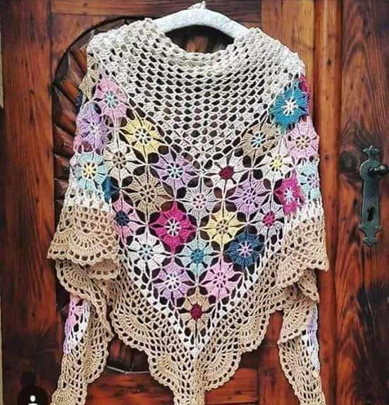 三角围巾披肩全部教程,树叶围巾的拼接三角披肩