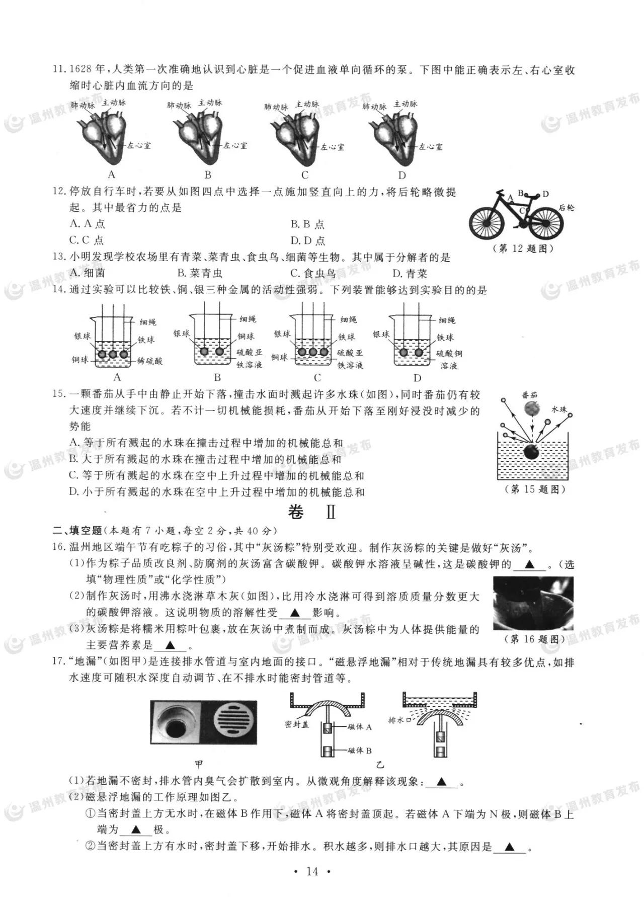 2021温州中考科学试题卷,2020温州中考科学卷答案