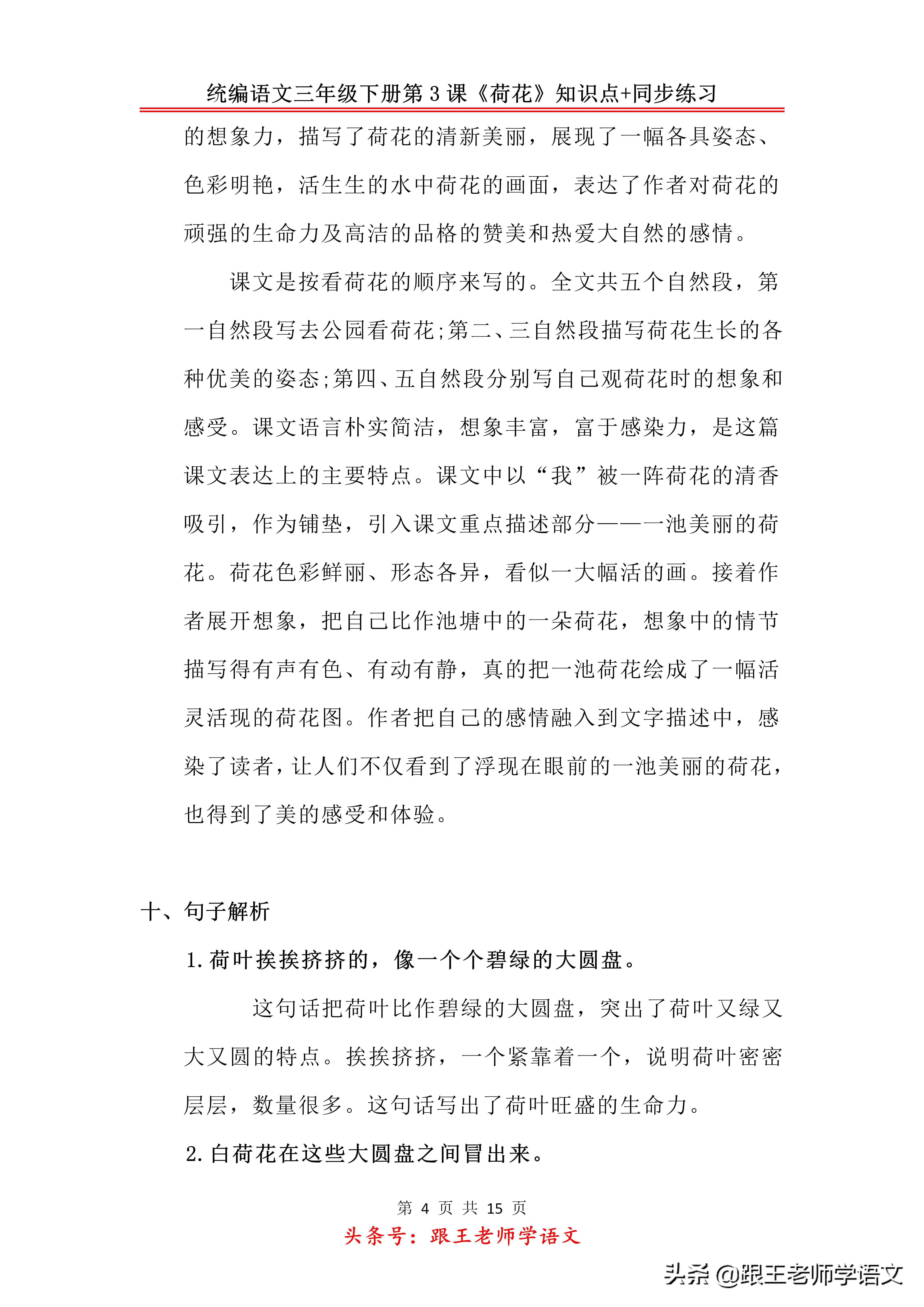 三年级下册荷花2到4自然段的段意,部编教材三年级下册荷花教学视频