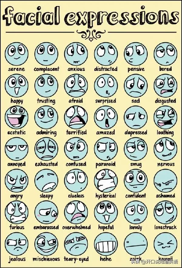 42种表情的英文表达,100种表情的英语词汇