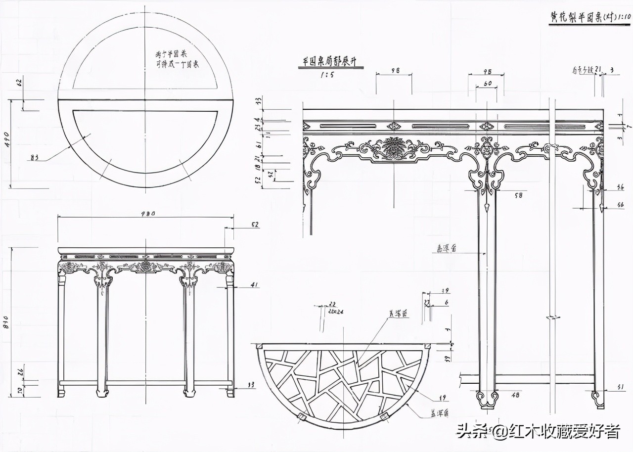中国传统家具手绘三视图,古典家具设计图纸