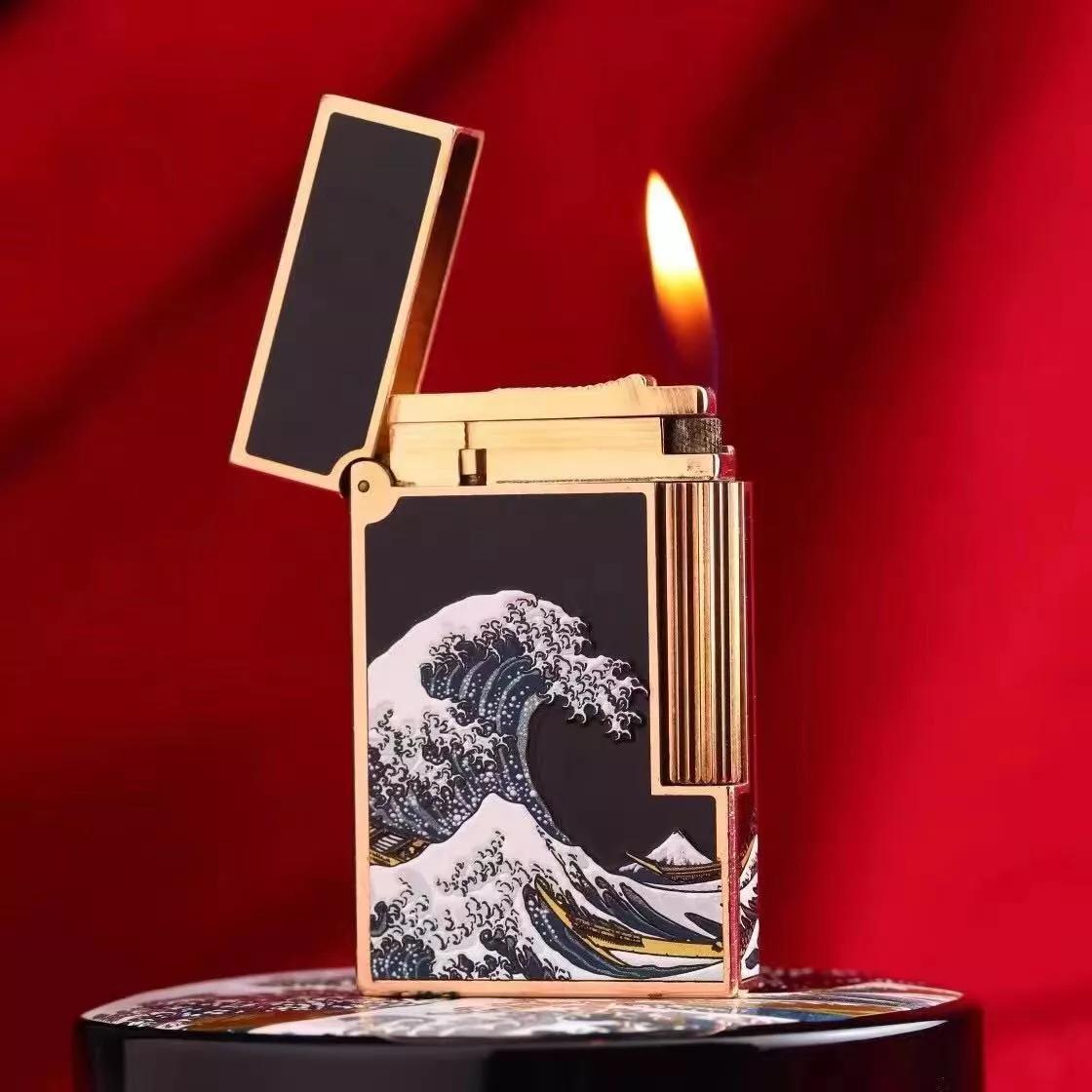 都彭日本时绘工艺镶嵌打火机名画神奈川冲浪里