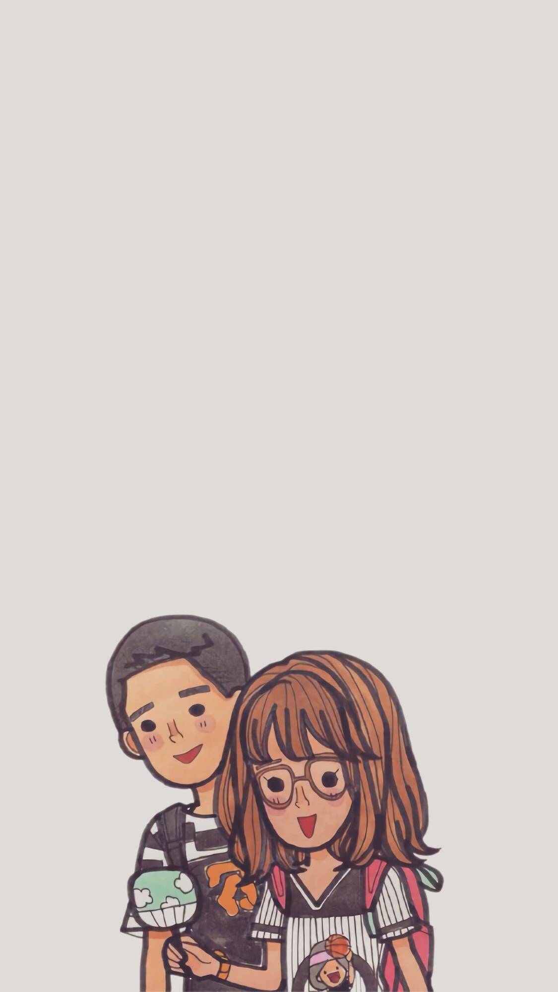 情侣生活插画手机壁纸,手绘情侣壁纸有爱