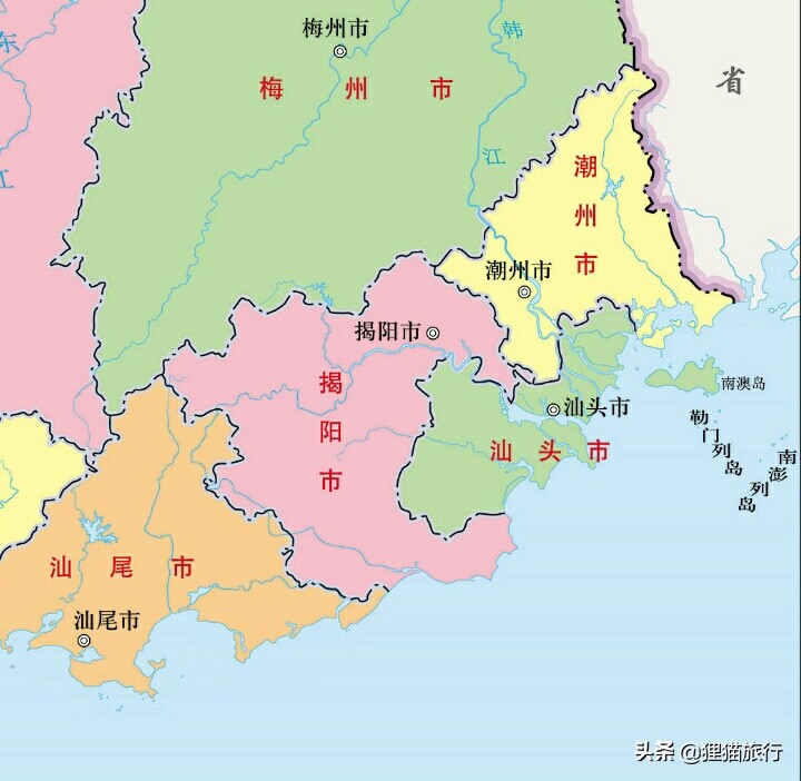 南海沿岸的潮州、揭阳、惠州,主城区都不在海边