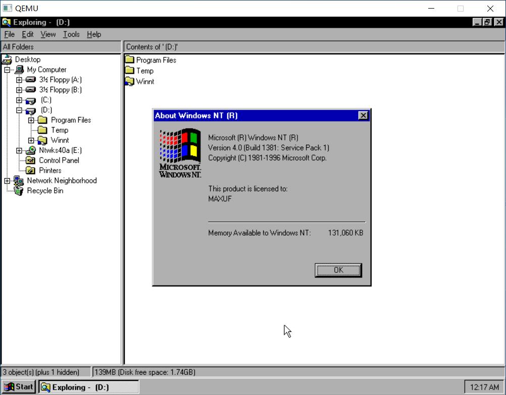 QEMU安装WINDOWSNT4.0MIPS版本