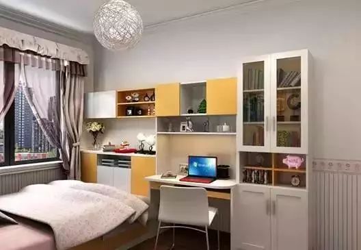 书桌上墙柜一体效果图,儿童房衣柜书桌一体小户型