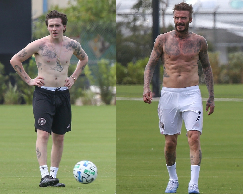 贝克汉姆带儿子踢足球,贝克汉姆贝嫂带小七