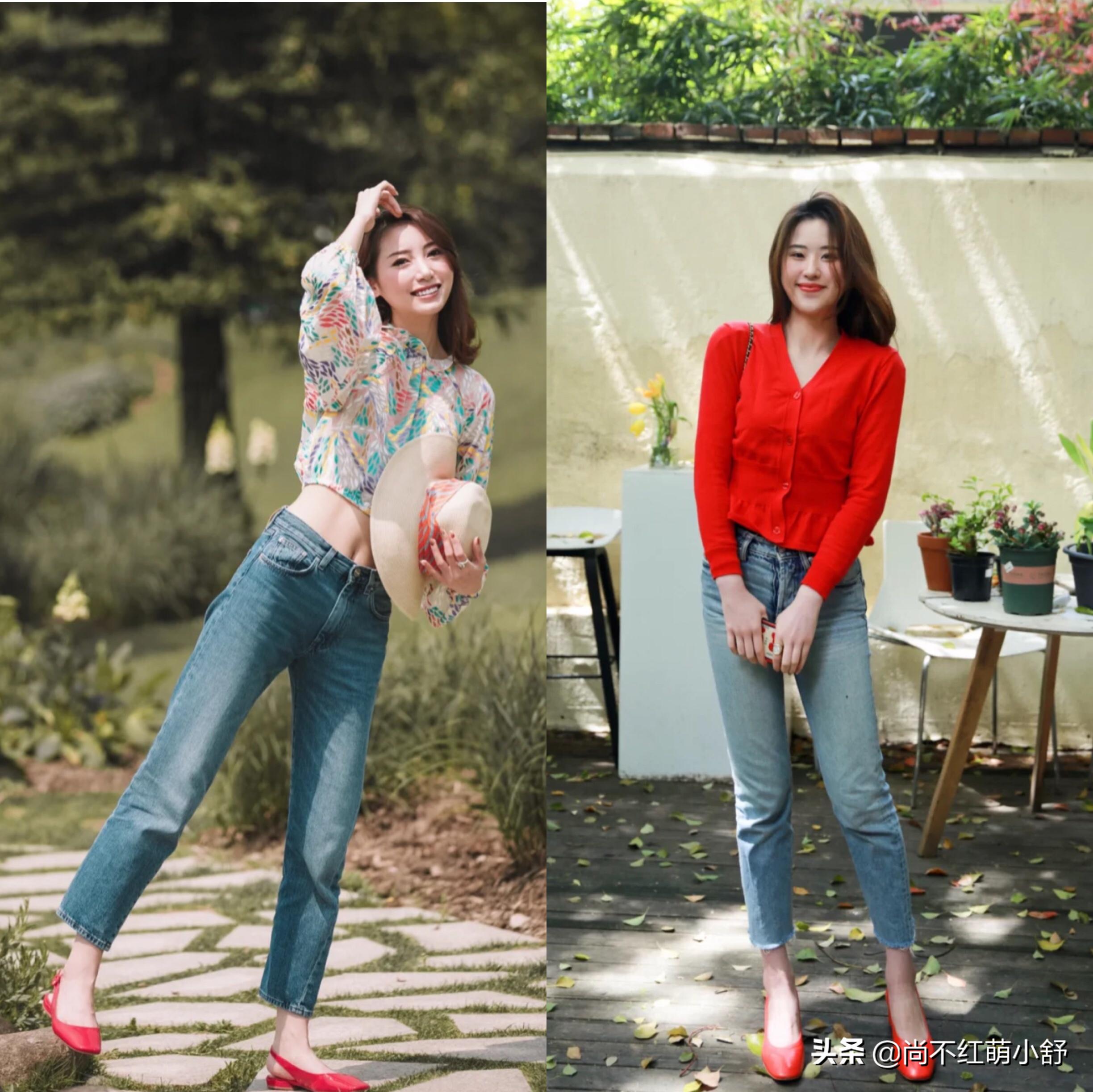 今年夏天流行什么颜色牛仔裤,蓝色微喇牛仔裤搭配鞋子