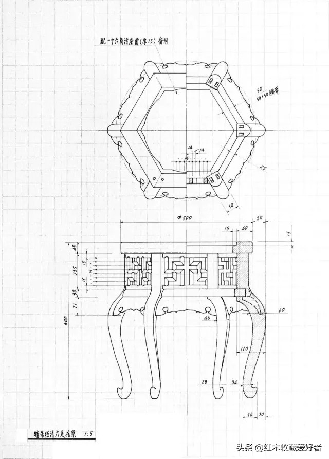中国传统家具手绘三视图,古典家具设计图纸