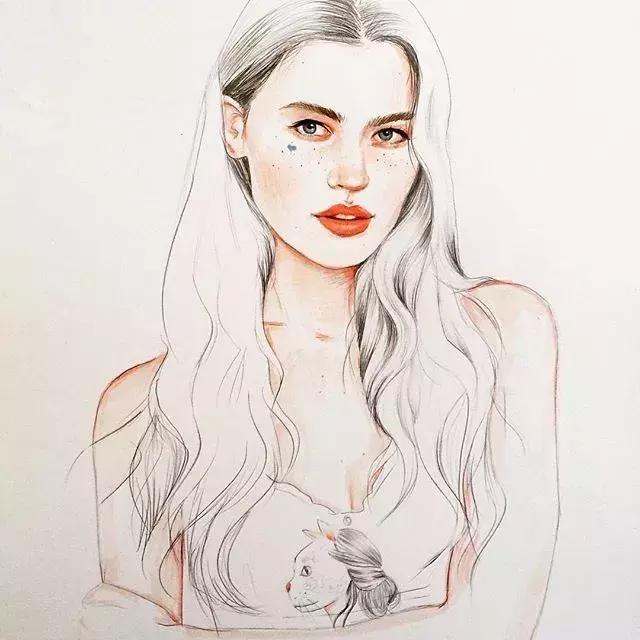 淡淡的彩铅插画，好迷人、性感
