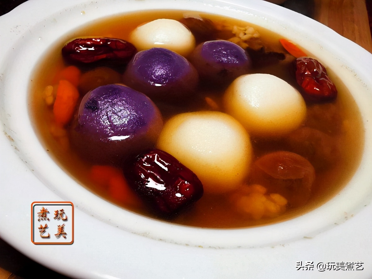 汤圆的神仙吃法软软糯糯几分钟,紫薯米糊山药汤圆辅食