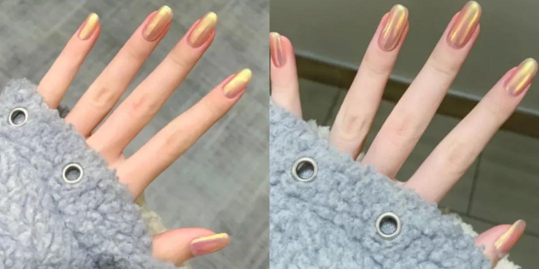 仙女甲冰透极光款式图片,纯色短甲颜色搭配高级感