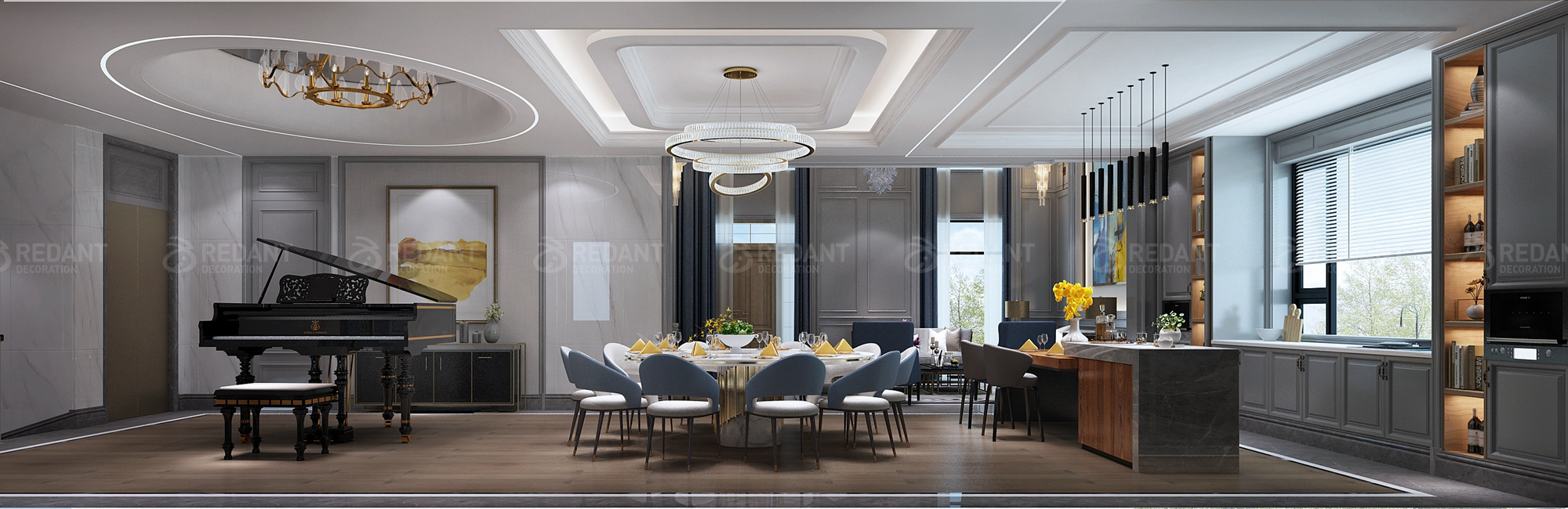 盈峰翠邸联排别墅中户装修效果图,国瑞熙墅联排装修