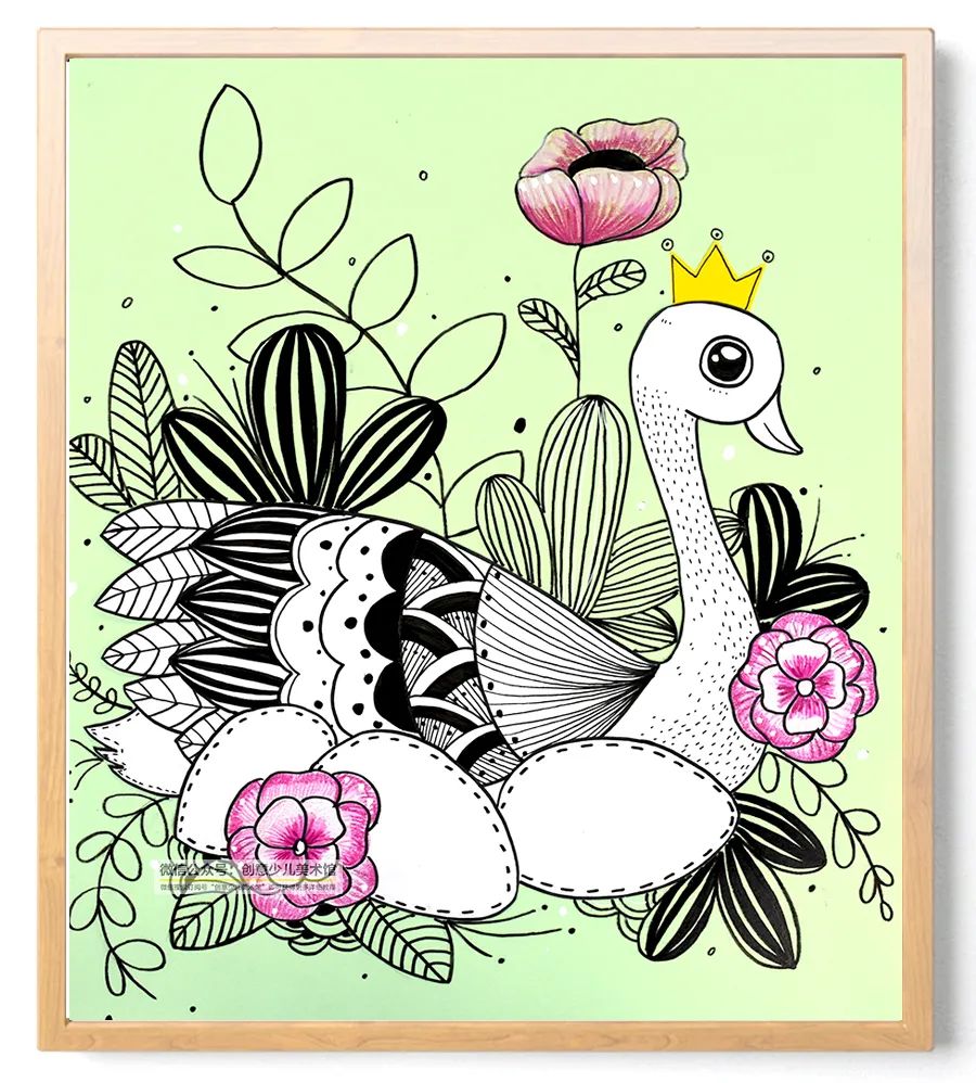 儿童画可爱的教程视频,儿童简单彩铅画天鹅画